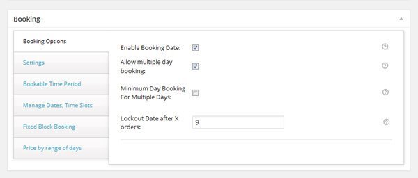 Booking Options Screenshot