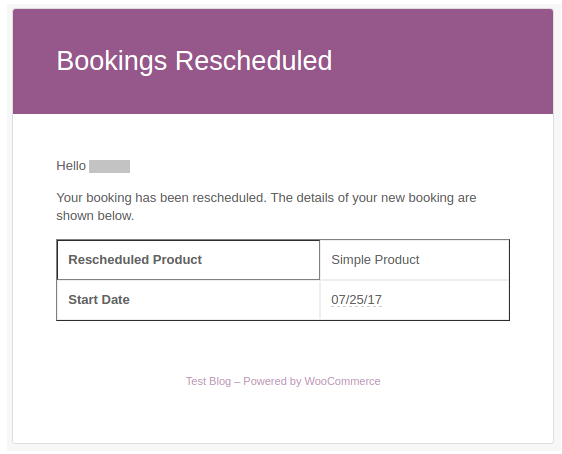 Reschedule Booking Email